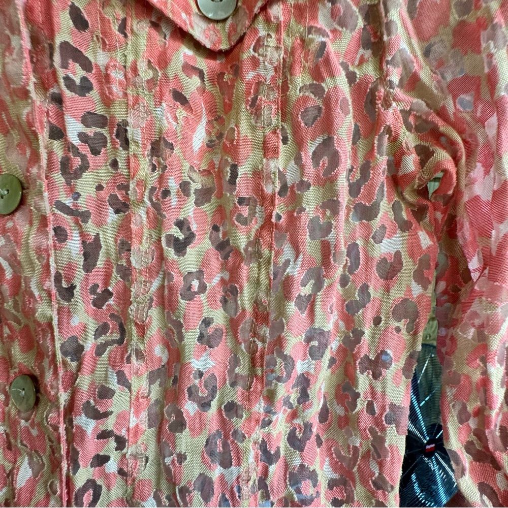 Ruby Rd Burnout Semi-Sheer Leopard Pink/Cream Spring Summer Blazer Jacket EUC - Picture 8 of 14